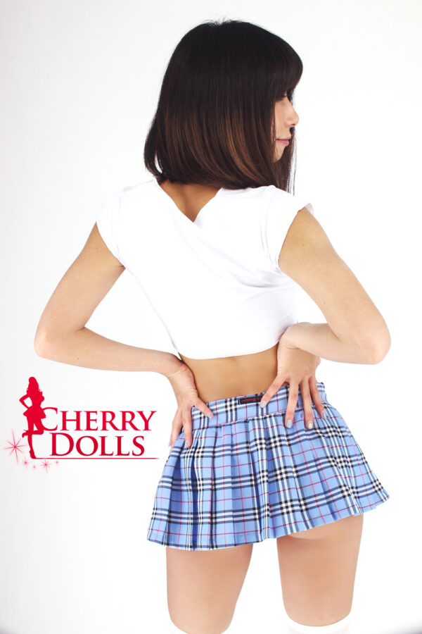 学生服にも使えるそうなチェック柄25cm丈マイクロプリーツスカート / ベビーブルー - 画像 (3)