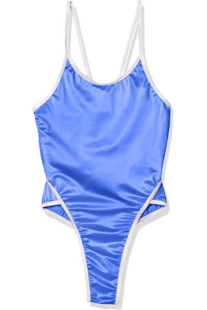 [94943]光沢スーパーウエット2WAYストレッチ ハイレグTバック競泳水着 / ブルー | ホワイト