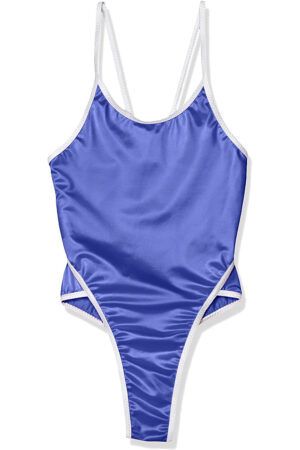 [94943]光沢スーパーウエット2WAYストレッチ ハイレグTバック競泳水着 / ネイビー | ホワイト