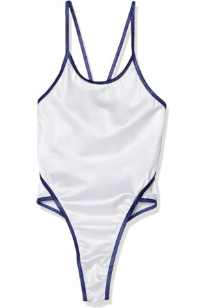 [94943]光沢スーパーウエット2WAYストレッチ ハイレグTバック競泳水着 / ホワイト | ネイビー